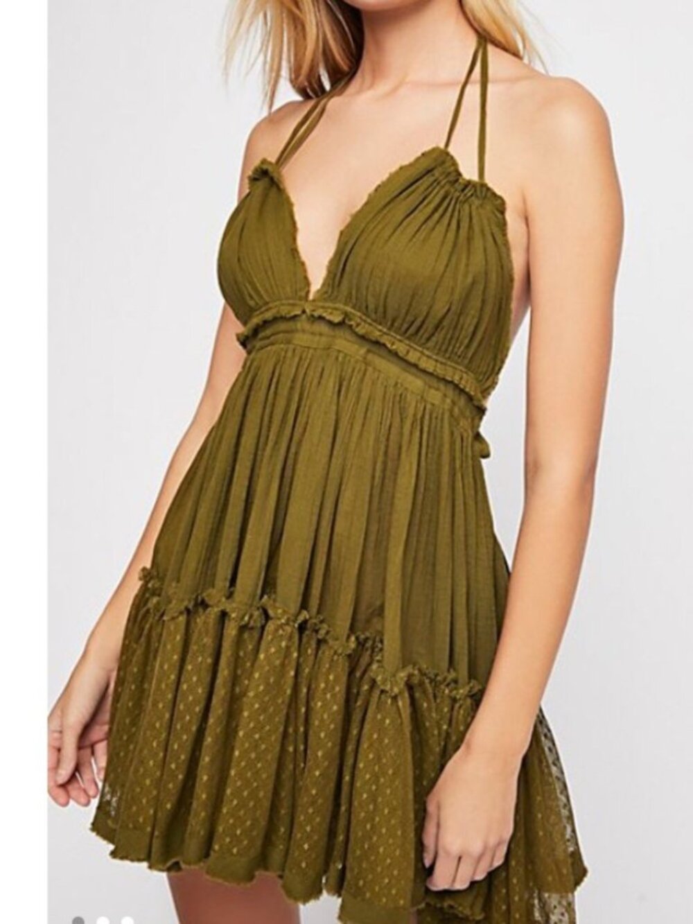 Free People 100 Degree Olive Green Halter Mini Dress
